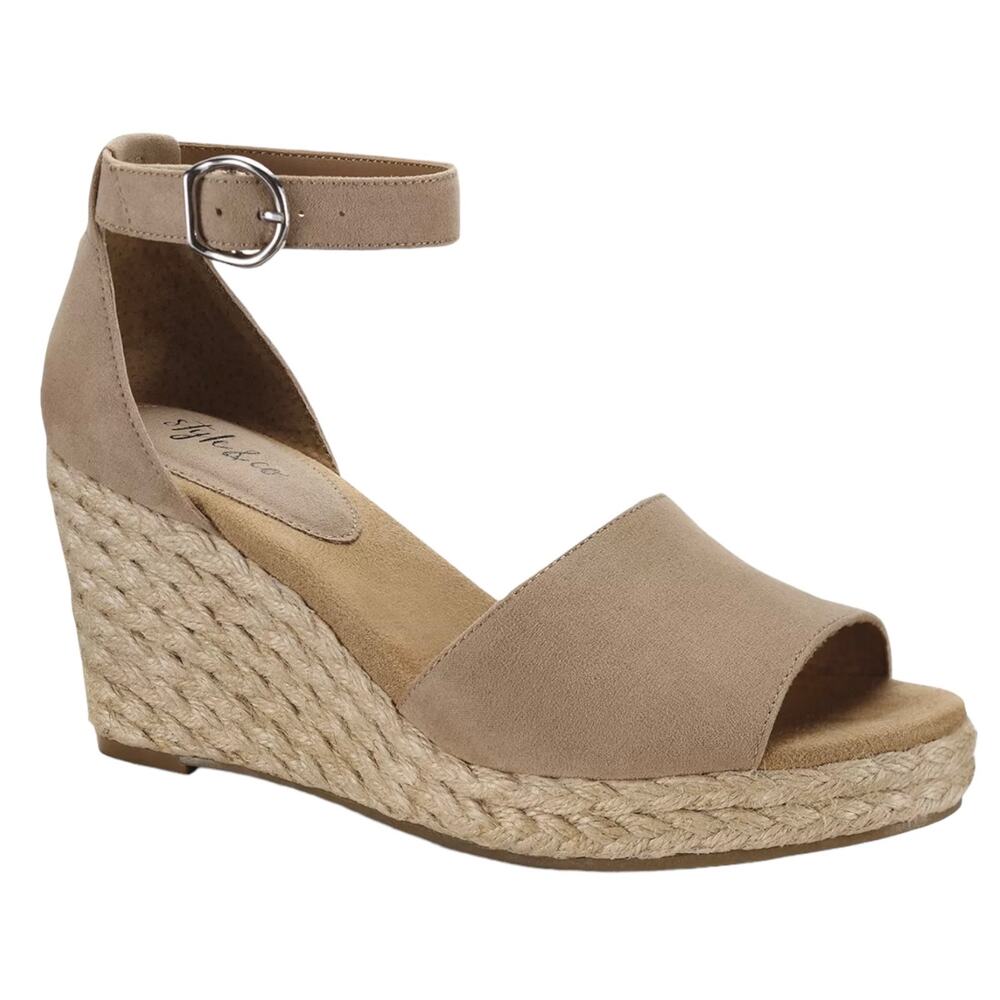 Style & Co Women Seleeney Platform Ankle Strap Espadrille Sandals Taupe Size 8 W
